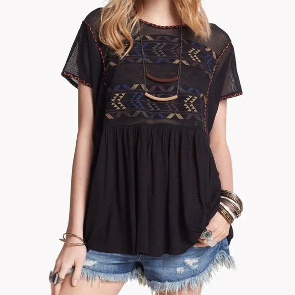 Free People Tops - Free People Black Shenandoah Tunic Embroidered Top